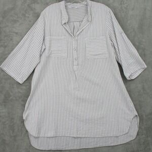 Angela Mara Blouse Womens Medium Striped Tunic Popover Button Coastal Lagenlook